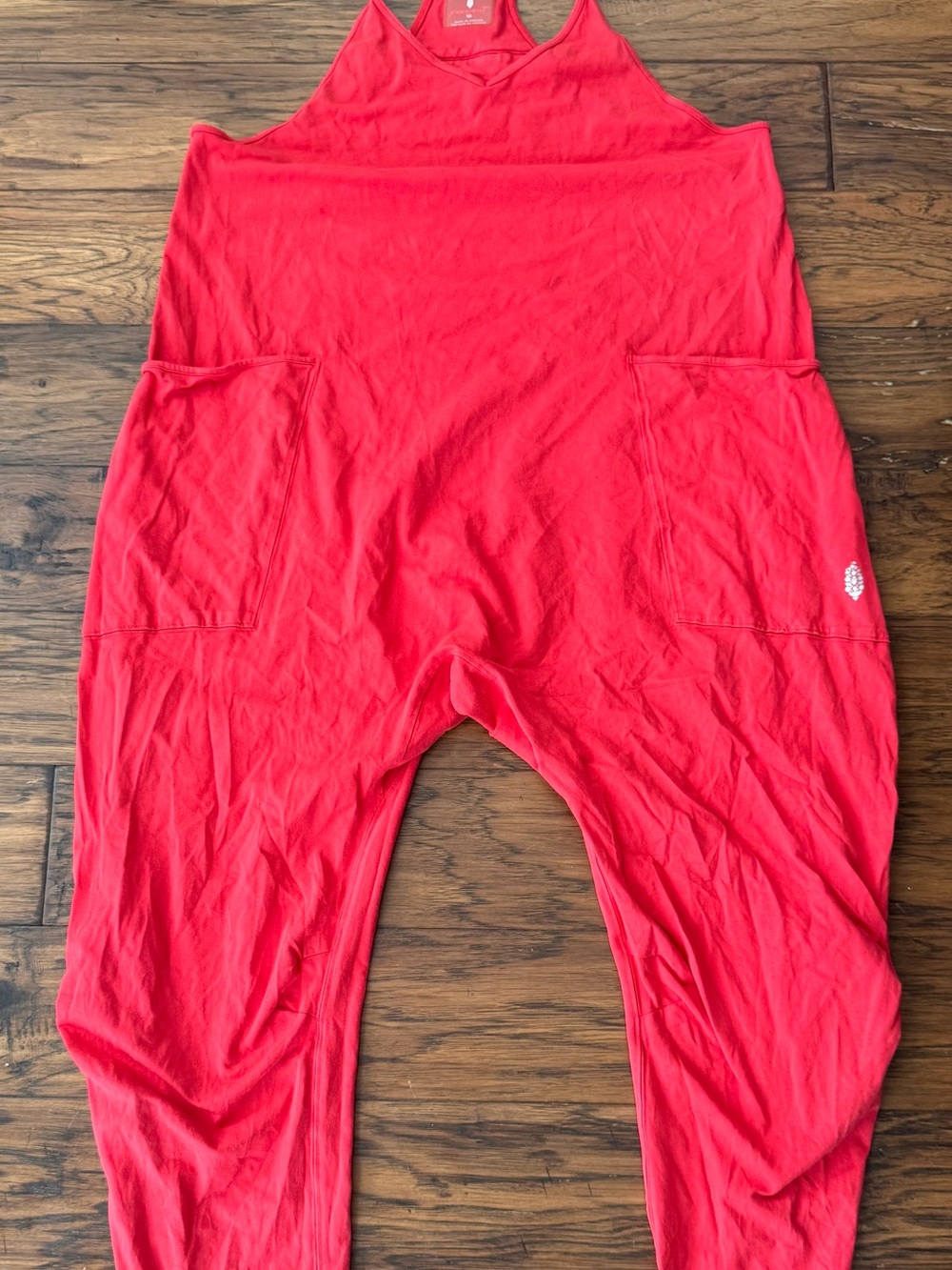 Free People Bright Red Relaxed Romper with Pockets
